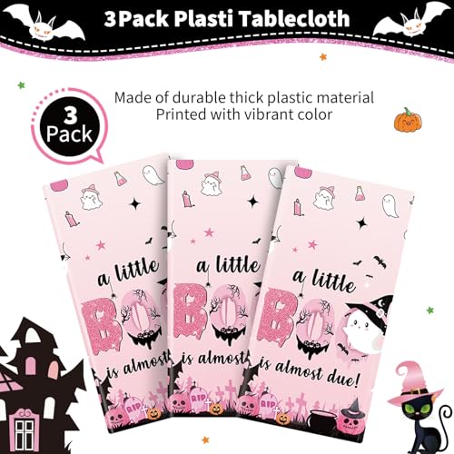 Yavxzvbw 3Pcs A Little Boo is Almost Due Decorations Pink Halloween Tablecloth Little Boo Baby Shower Decorations Girl for Halloween Baby Shower Decorations for Girl by Yavxzvbw - Used condition - Image 5