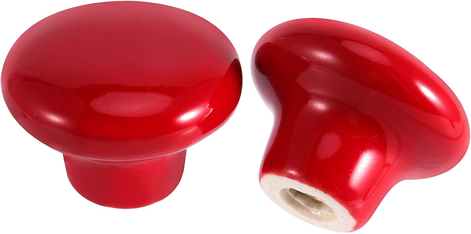 ZOENHOU 20 PCS Red Ceramic Cabinet Knobs, Vintage Ceramic Round Door Knobs with 20 Original Screws (1 Inch), Pull Door Drawer Handles for Dresser Kitchen Cupboard Bathroom Locker