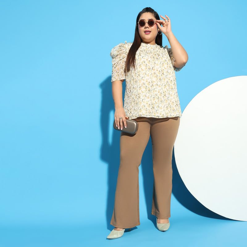 Image of oxolloxo Women Plus Size Round Neck Short Sleeve with Gather Pleates Ruffle Detail Top
