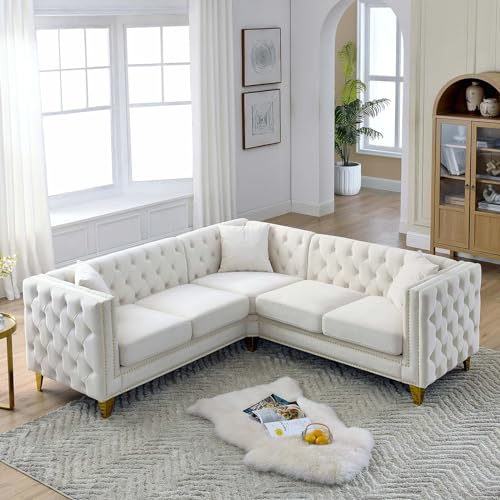 Antetek L Shaped Couches for Living Room, Modern Button Tufted