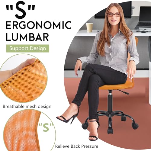 Image of BestOffice Ergonomic Office Chair Desk Chair Mesh Computer Chair Armless Back Support Modern Executive Rolling Swivel Chair with Lumbar Support (Orange)