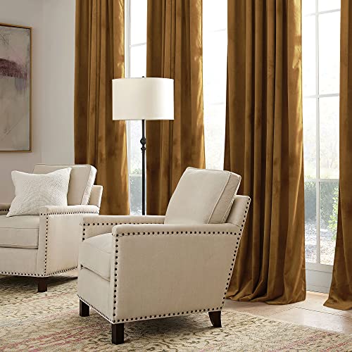 Image of RYB HOME Gold Brown Velvet Curtains 63 inches Length with Hook Belt | Soft Fabric, Room Darkening, Thermal Insulated, Luxurious Home Decor, Drapes for Living Room Bedroom, W42 x L63, 2 Panels