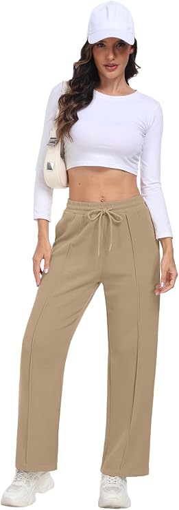 Feiersi Women Wide Leg Sweatpants Elastic Elevated Seams Baggy Pants Athletic Joggers with Pockets