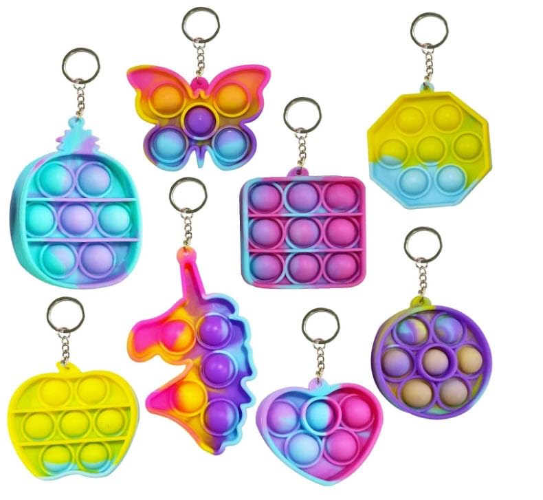 Pop it Rainbow Bubble Keychain Fidget Toys for Girls, Boys, Kids Birthday Return Gift - Silicone Stress Relief Poppit