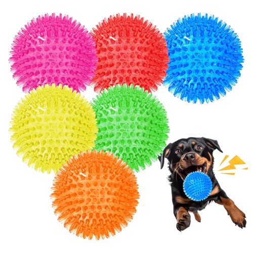 Valuepeak 6 Pack 3.5” Squeaky Dog Balls for Large and Medium Dogs, Spiky Balls for Teething Puppies