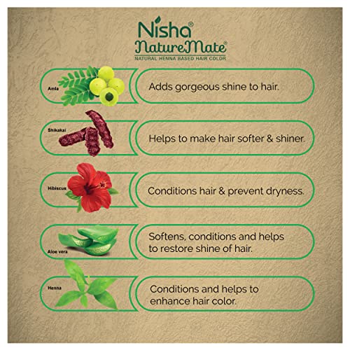 Image of Nisha Nature Mate Henna Powder for Hair Colour, Dark Brown, Permanent Hair Color, Ammonia Free, 100% Grey Coverage, Herbal Hair Dye with Amla, Shikakai, Hibiscus & Aloe Vera (45g Pack of 3)