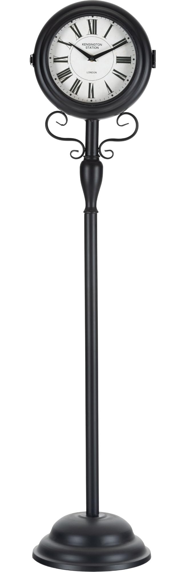 Stagecaptain BHU-11926 BK Stand-Bahnhofsuhr - Standuhr für Innen- und überdachten Außenbereich - Doppelseitig - Retro Metallkonstruktion - Durchmesser Ziffernblatt: 18 cm - Schwarz