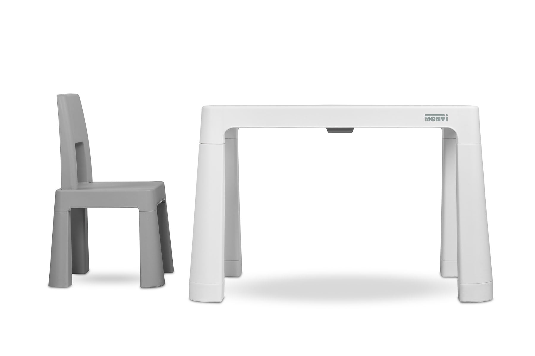 IKS2 Toyz Monti - Mesa infantil con 2 sillas, a partir de 3 años, juego de mesa y 2 sillas para niños, mesa y sillas pequeñas de plástico, para exterior e interior, color gris