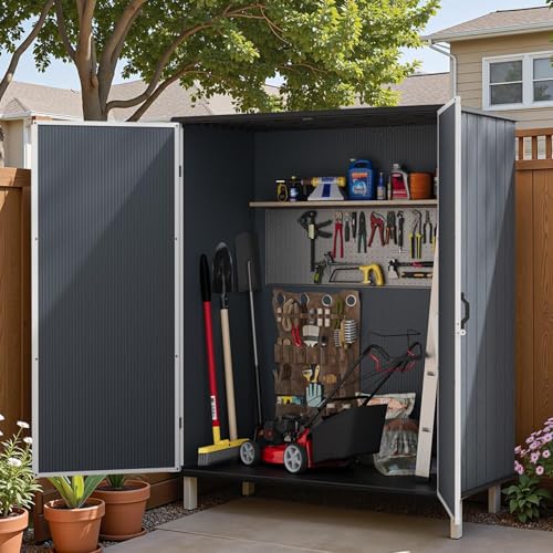 Patiowell 6 x 4 FT Resin Outdoor Storage Shed with Floor, Plastic Outside Sheds with Window, Garden Tool Shed with Lockable Door for Patio Storage, Backyard, Light Gray — view 4