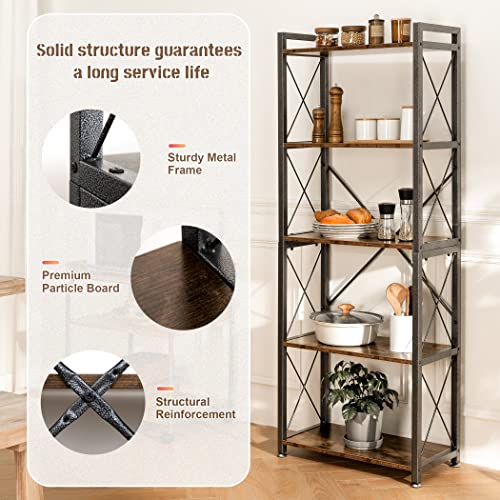 Lavievert 5 Tier Industrial Bookshelf Vintage Bookcase Shelf Organizer Rustic Wood And Metal Storage Rack For Home, Office, Garage, Kitchen, Living Room - Rustic Brown #TOP4