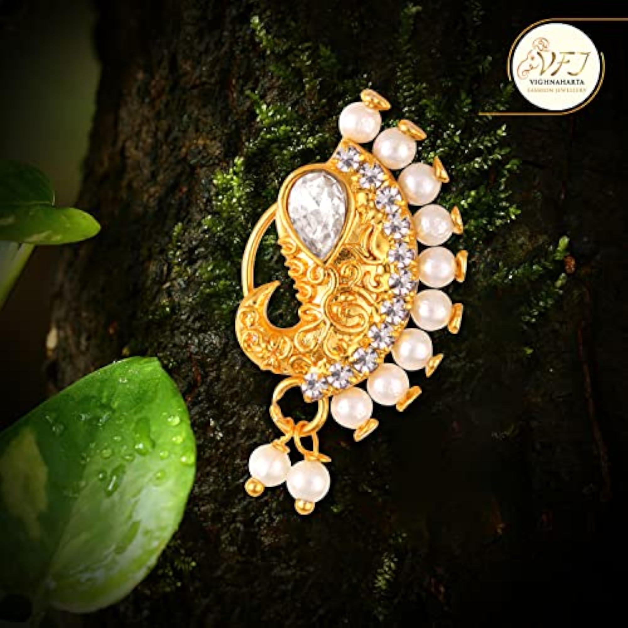 Women's Peacock Styled Gold Plated Non Piercing Nath