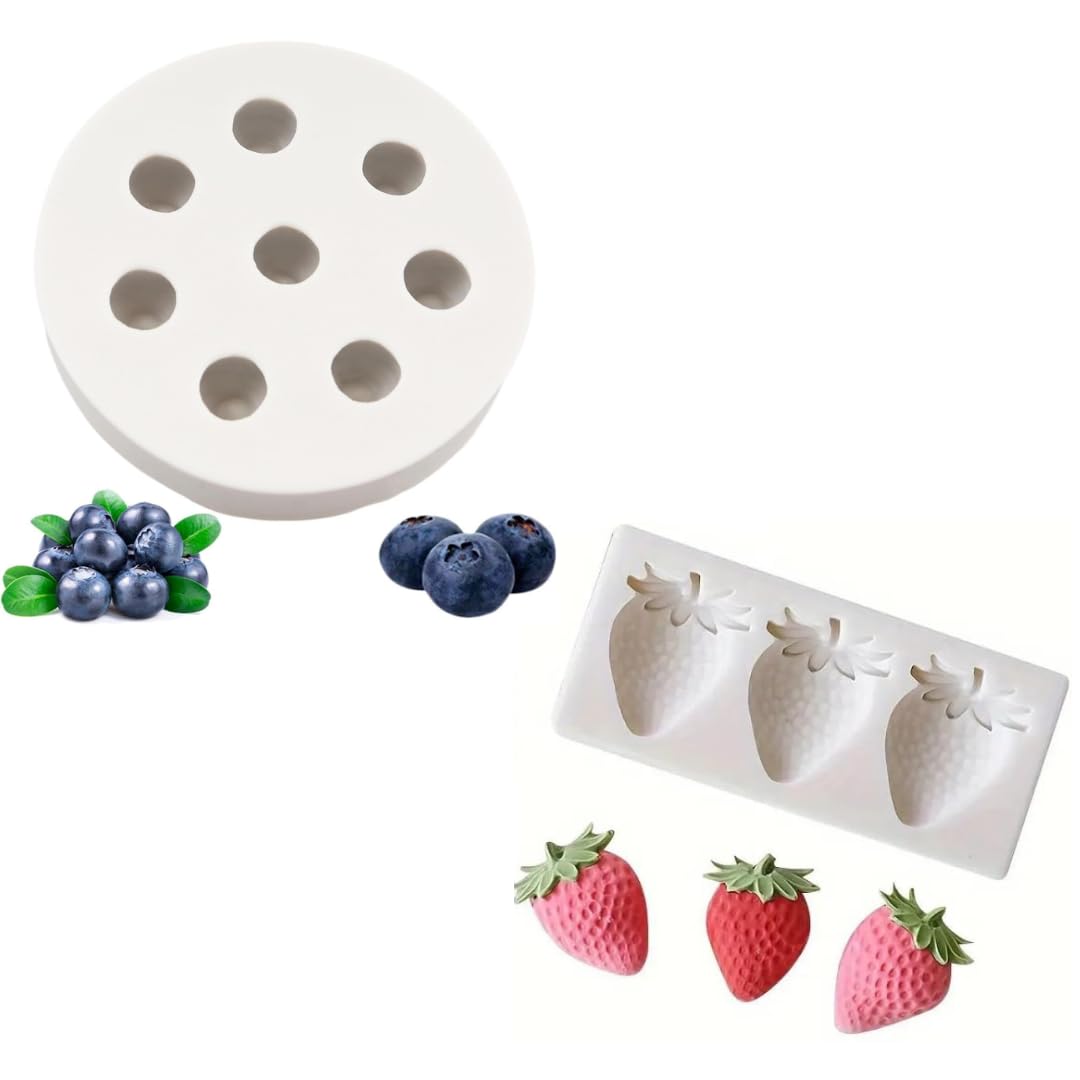 Skytail 2 Pack Blueberry & Strawberry Silicone Fondant Molds Gumpaste Chocolate Candy Cake Decoration Cupcake Topper Jello Gummy Ice Cube Sugarcraft Clay Epoxy Resin Craft Candle Food Dessert Waxmelts-image-29