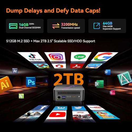 Image of Blackview MP100 Mini PC, AMD Ryzen 7 5825U (up to 4.5GHz), 16GB RAM 512GB NVMe SSD, DP 4K@144Hz Triple Display, Mini PC Computers Micro Desktop PC, W-11 Pro /WiFi6 /BT5.2, Ultra Compact for Office Home