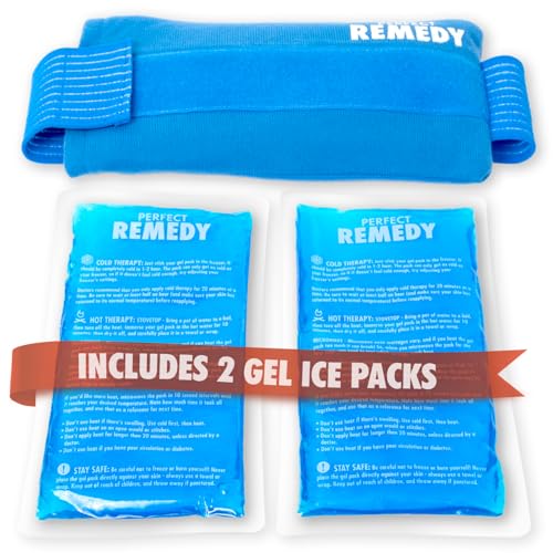 Perfect Remedy 2-Pack Gel Ice Packs for Injuries with Strap Cover Flexible Hot Cold Compress Soothing Soft Ice Packs for aid in Injuries Conditions Alternative to Hot Water Bottles (Blue Regular)