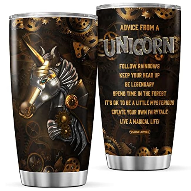 Unicorn Mechanic Style Coffee Tumbler Birthday Gifts For Girls Women Steampunk Travel Mug With Lid 20oz Insulated Cup Inspirational Quotes Animal Sayings Vacuum Mugs