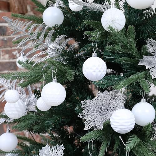 Christmas Balls Ornaments -36pcs Shatterproof Christmas Tree Decorations with Hanging Loop for Xmas Tree Wedding Holiday Party Home Decor,6 Styles in 3 Sizes(White) - image 5