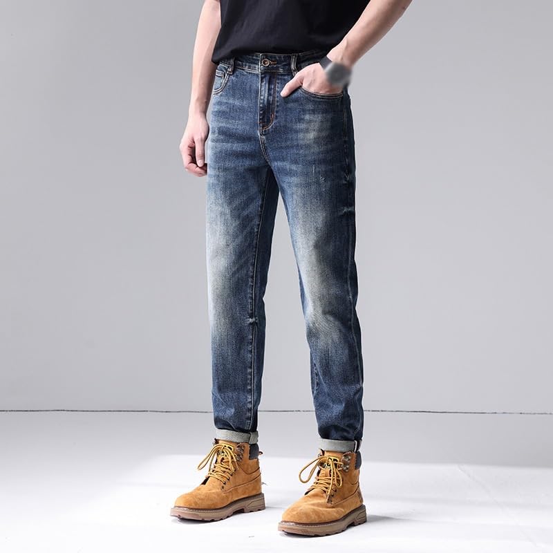 Jeans are Versatile in Spring and with Elastic Fit and Straight Leg Pants(40) Blue3
