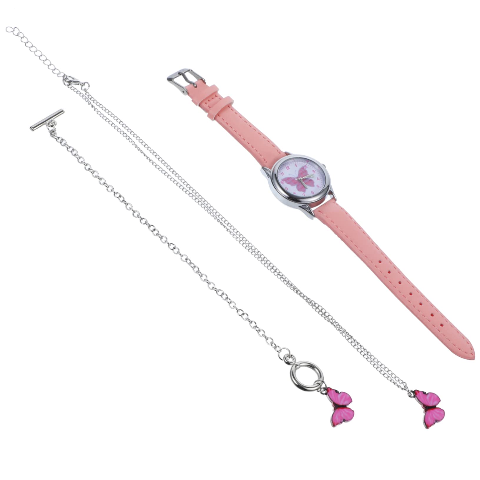 4sätze Dekorativer Armbanduhr Mit Armband Und Halskette Stilvolles Mädchen-Accessoire Mit Schmetterlingen Langlebige Quarzuhr Im Minimalistischen Design Für Junge Mädchen Und