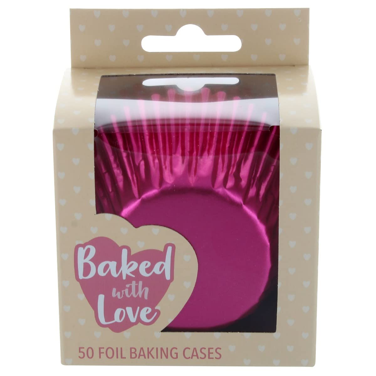 Baked with Love Pink Foil Baking Cases, Foil Baking Cups, Greaseproof Cupcake Cases, Classic Pink - Pack of 50