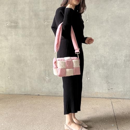Image of Shoulder Bag Lightweight Puffer Tote Crossbody Bag Handwoven for Women | waterproof nylon, durable, soft padded texture, versatile for travel, work, weekend, everyday, adjustable strap