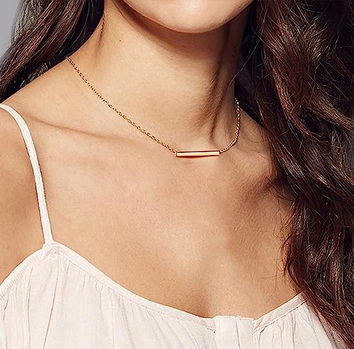 Kristland - Women Simple Bar Pendant Necklace Dainty 18K Gold Necklace Rose Gold Plated Simple Design Solid Circle, Heart Choker Chain Silver Necklaces For Women A Solid Bar Rose Gold #TOP1