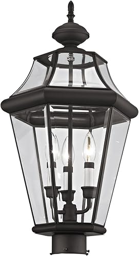 Miniatura 3 de Livex Lighting 2364-07 Poste exterior con pantallas de vidrio biselado transparente, bronce