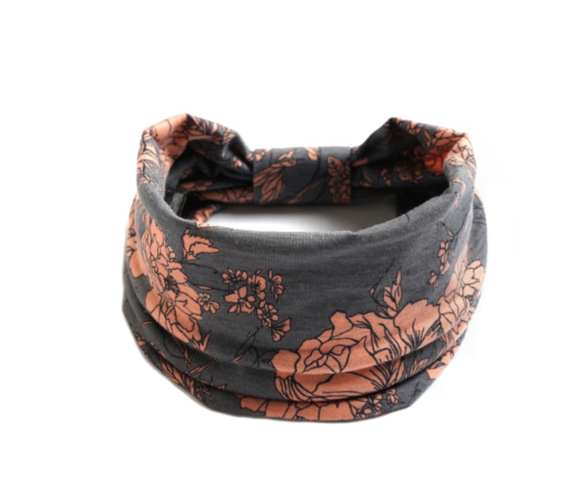 Chemo Headwear Yoga Headband Extra Wide Soft Turban Beanie Cap Alopecia Bandana Head Cover (Pink Floral)