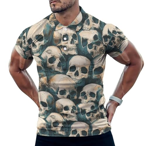 Polo de golf homme anti-humidité et coupe sèche à motif vintage skull