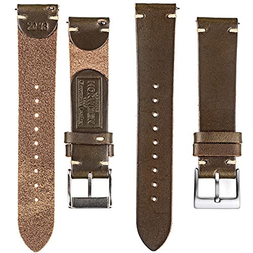 Image of hemsut h Leather Watch Bands for Men, Horween Quick Release Leather Watch Strap Vintage Watch Replacement Wrap of 18mm, 20mm, 22mm