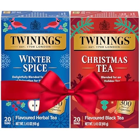 Twinings Holiday Sweet & Spicy Tea Variety 2-Pack – Caffeinated Christmas Tea and Caffeine-Free Winter Spice Herbal Tea, Christmas Gift, 20 Tea Bags Ea Cover