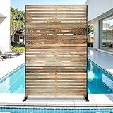 Metal Privacy Screen for Outdoor & Indoor Use, Free Standing Privacy Screen for Patio Garden Pool, 72' H x 47' W Decoative Privacy Panels, Weather Resistant, Easy Assembly (Oak Grain)