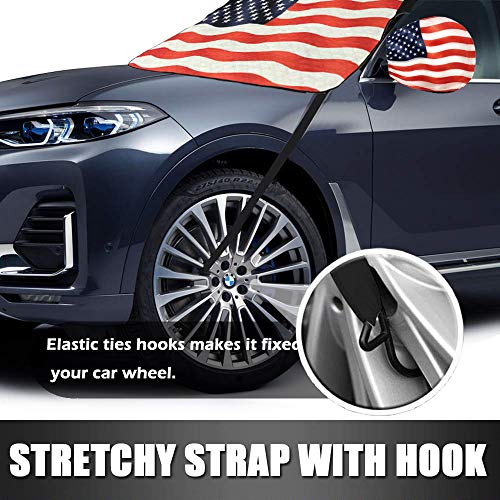 Big Hippo Windshield Snow Cover, American Flag Windshield Cover and Mirror Covers for Storage Ice Protector Windproof Car Cover in All Weather, Fit for Cars, Trucks, SUV, Vans Vehicle - Thumbnail 6