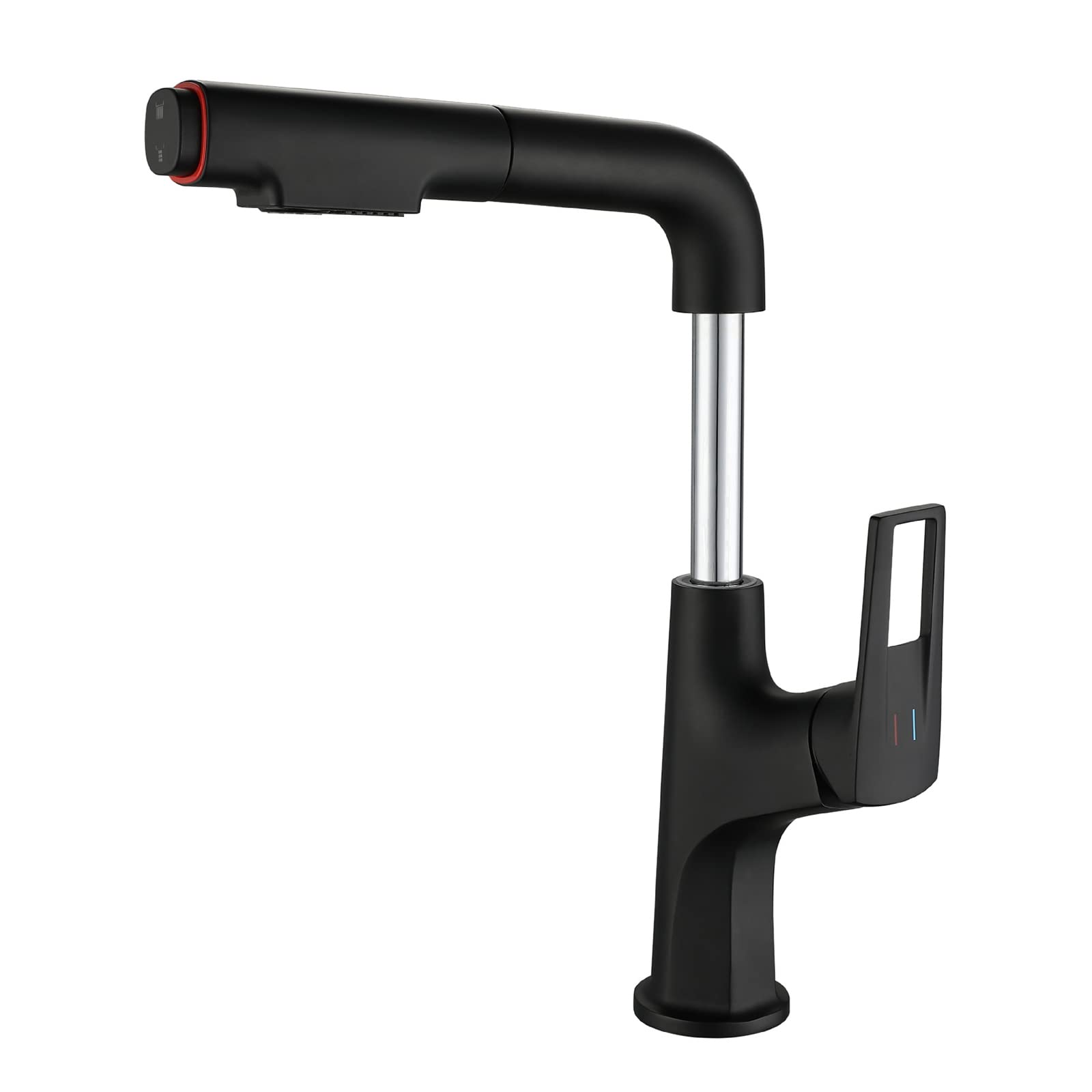 ASerZenith Basin Tap With Pull Out Spray Brass Hot And Cold Raise Swivel Hot Basin Tap-Black