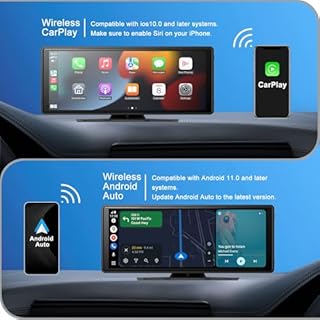 10" Wireless Apple CarPlay Screen, Android Auto Car Stereo FHD Touch Screen AirPlay Portable Navigation Music Video Player Bluetooth WiFi, Voice Control, Mirror Link