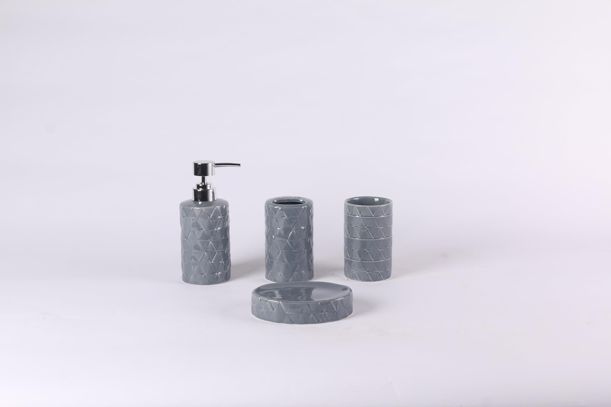 Orchid 4 Pcs Bath Set Diamond, Bathroom Accessories Set, Modern Bathroom Sets Includes Soap Dispenser, Toothbrush Holder, Restroom Accessories, Decorative Countertop, Ceramic Bath Set (Grey)