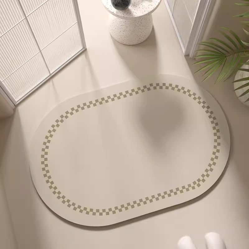 Tapis de douche à l'extérieur de la baignoire style géométrique beige