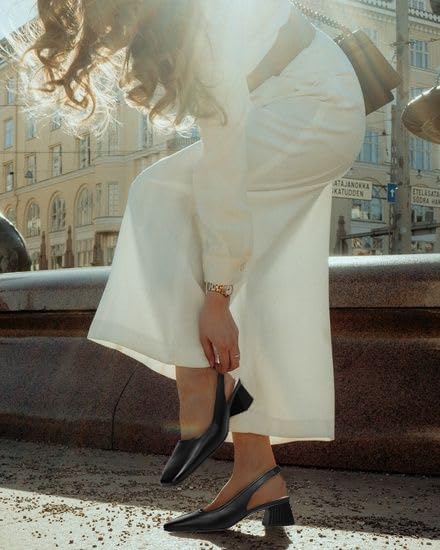 Juliet Holy Women's Slingback Low Chunky Heels Pumps Closed Square Toe Block Heel Slip On Party Dress Work Shoes - Image 3