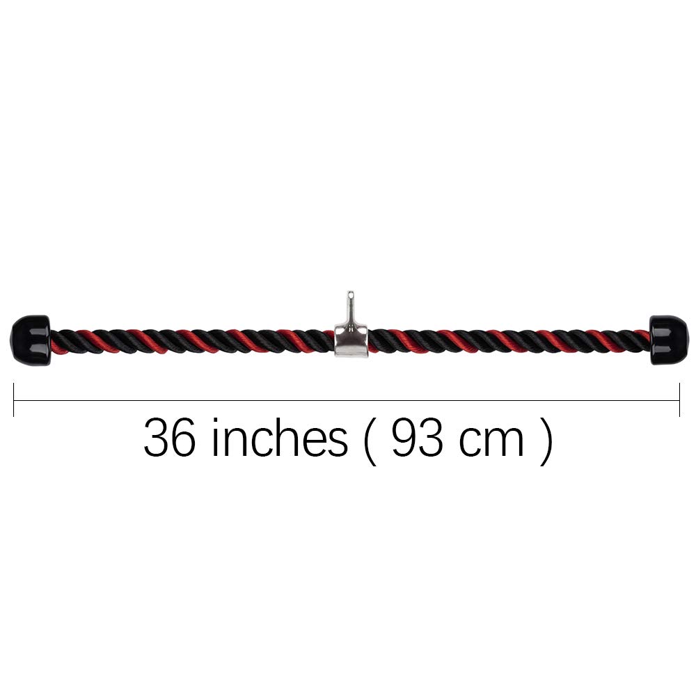 Luss Custom 36 inches Heavy Duty Tricep Rope Pull Down Fitness Cable Attachment Machine Coated Nylon Rope with Stainless Steel Snap Hook (Red & Black)