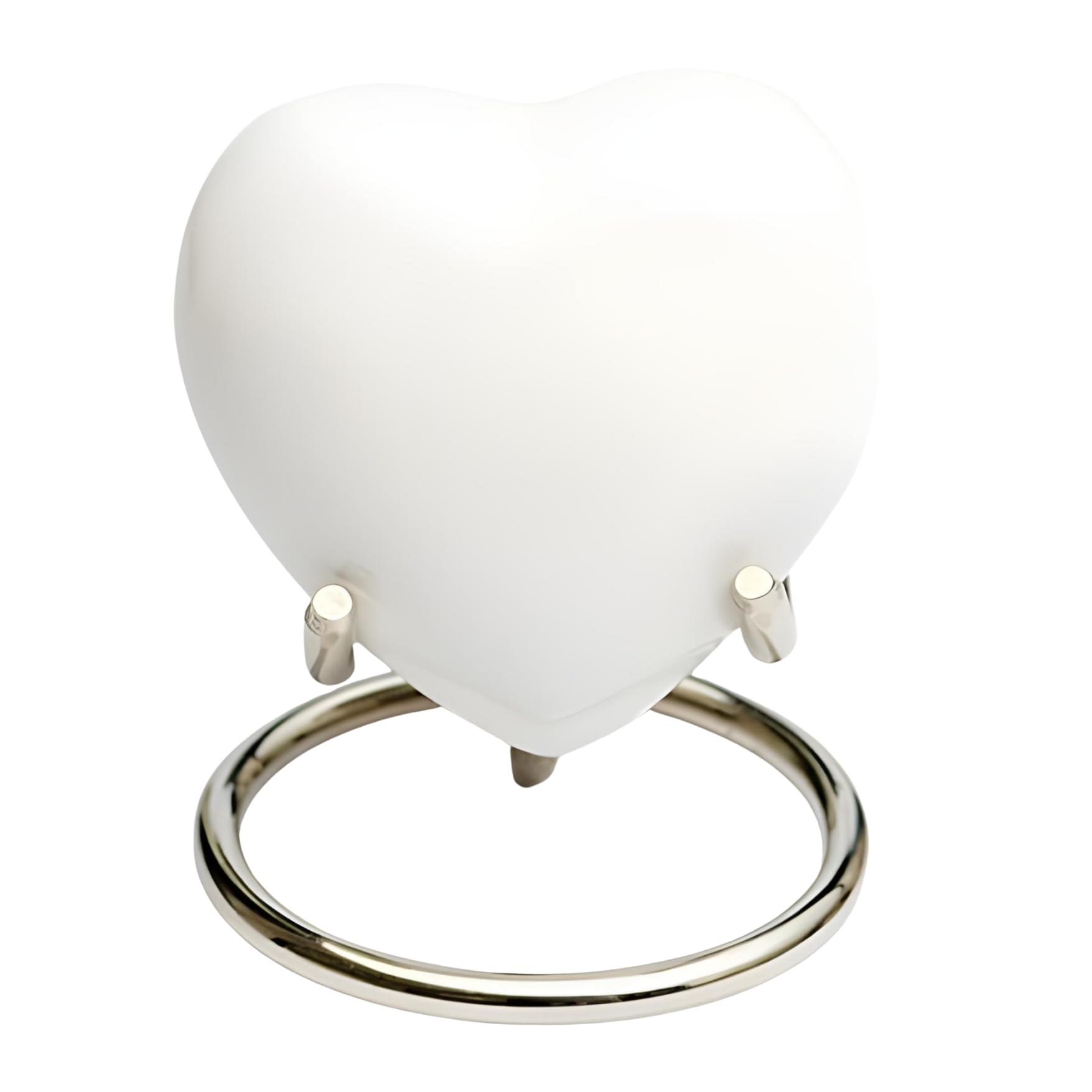 Urna funeraria a Forma di Cuore per Ceneri funeraria, Mini ricordo + Supporto a Forma di Cuore in Metallo (Bianco Tinta Unita, 7,6 cm)