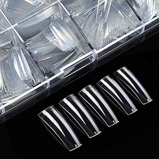 Clear Nail Tips for Acrylic Nails - Coffin Nail Tips ECBASKET Professional Nail Tips for Acrylic Nails Half Cover Clear Fake Nail Tips Long Coffin Shaped False Nail Tips 500Pcs 10Sizes with Box