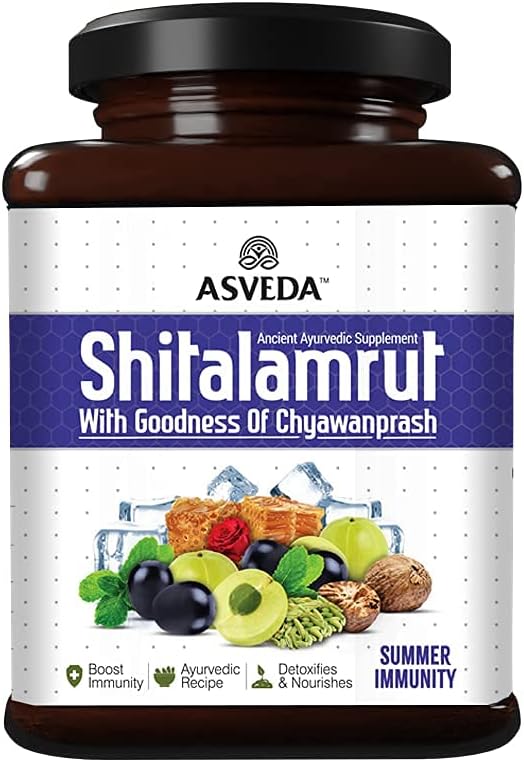 Asveda Shitalamrut Sugar Free Chyawanprash - Summer Immunity Booster For Kids, Adults - Improve Strength, Stamina And Energy - 100% Raw Mishri (Khadi Sakar) Grapes - 500Gm, Pack Of 1