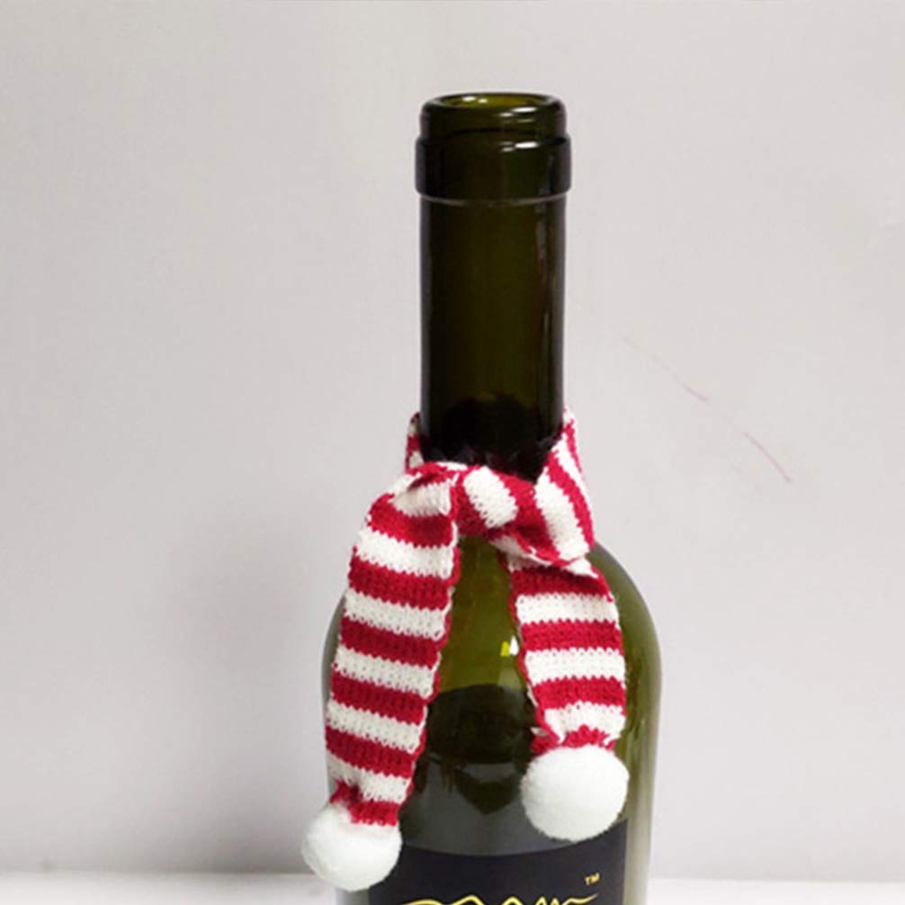 8pcs Christmas Mini Scarf Knitted Red White Scarf Decorative Neckerchief Dolls Striped Scarves for DIY Snowman Small Pet Wine Bottle Decor Holiday Party Accessories - Image 4