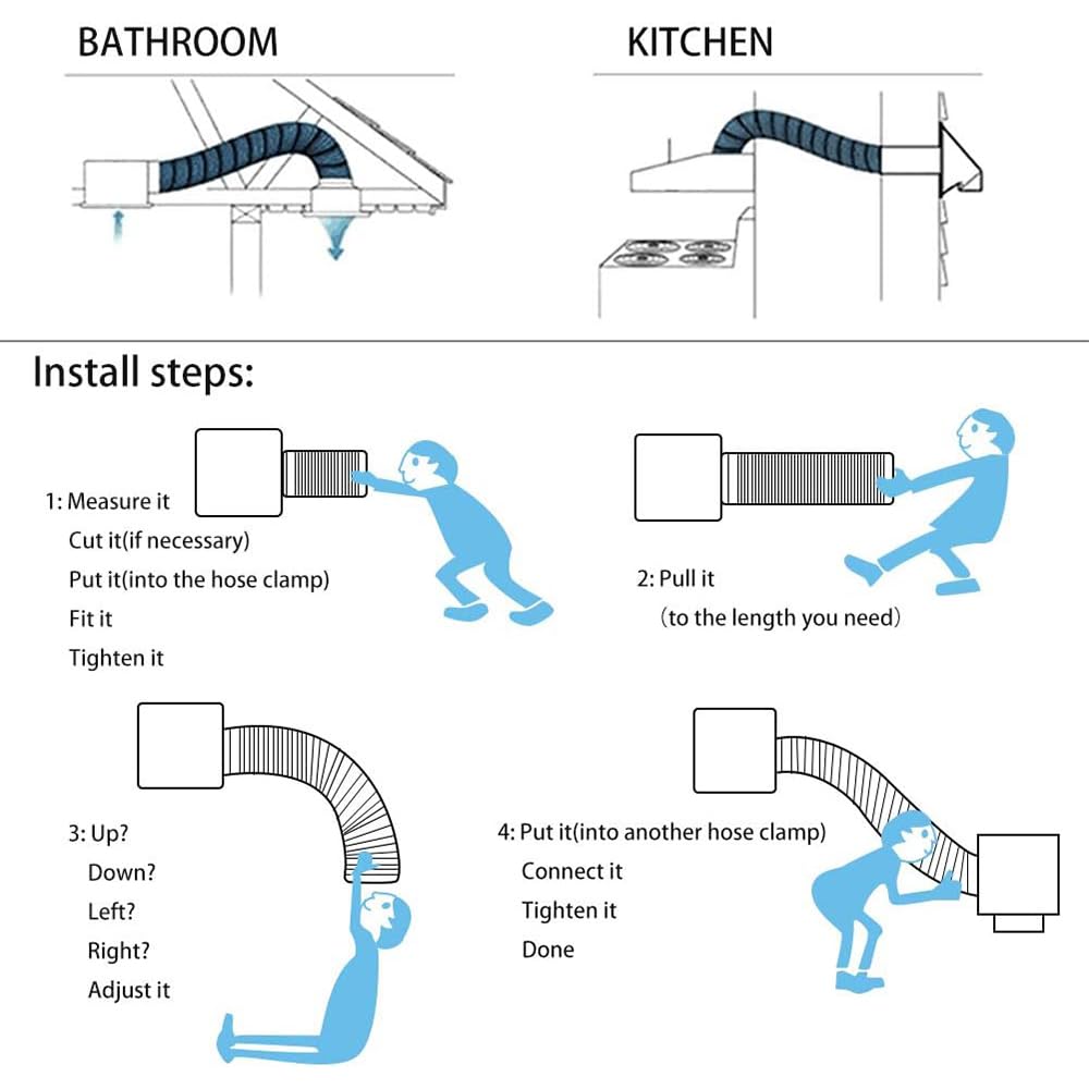 6 m Tubo Flexible de Salida de Aire Ø 100 mm Tubo Aire Flexible di Aluminio PVC para Extractor de Aire Climatización Secadora Conducto de Aire de Ventilación Sistemas con 2 Abrazaderas
