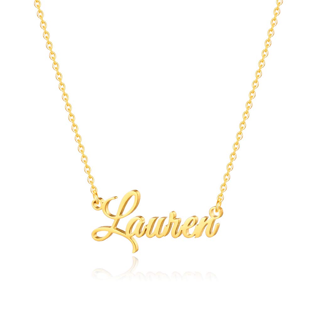 IEFSHINY Lauren Name Plated Necklace, Lauren Necklace for Women Gold 14K Gold