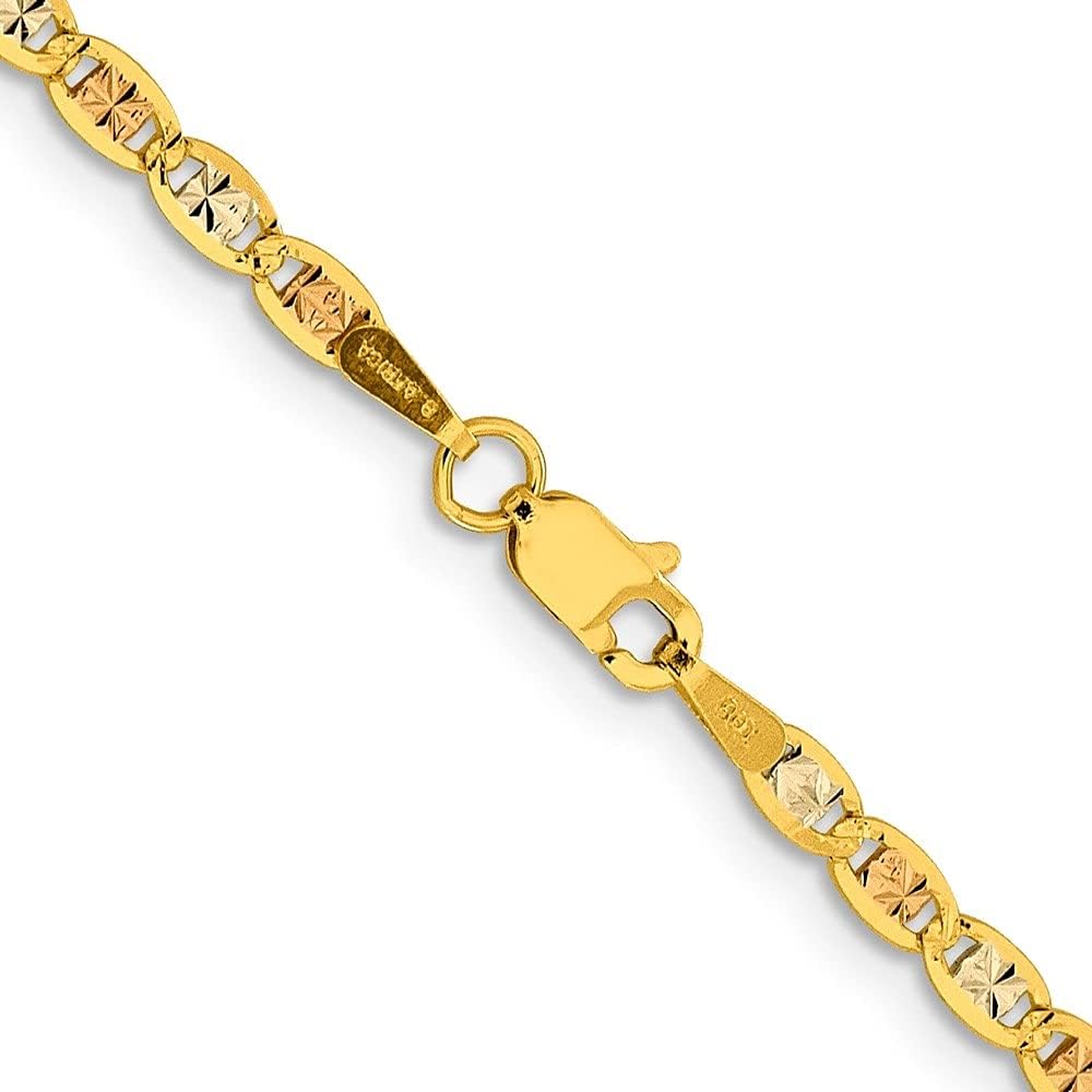 Diamond2Deal 14k 2.75mm Tri-color Gold Valentino Chain Bracelet