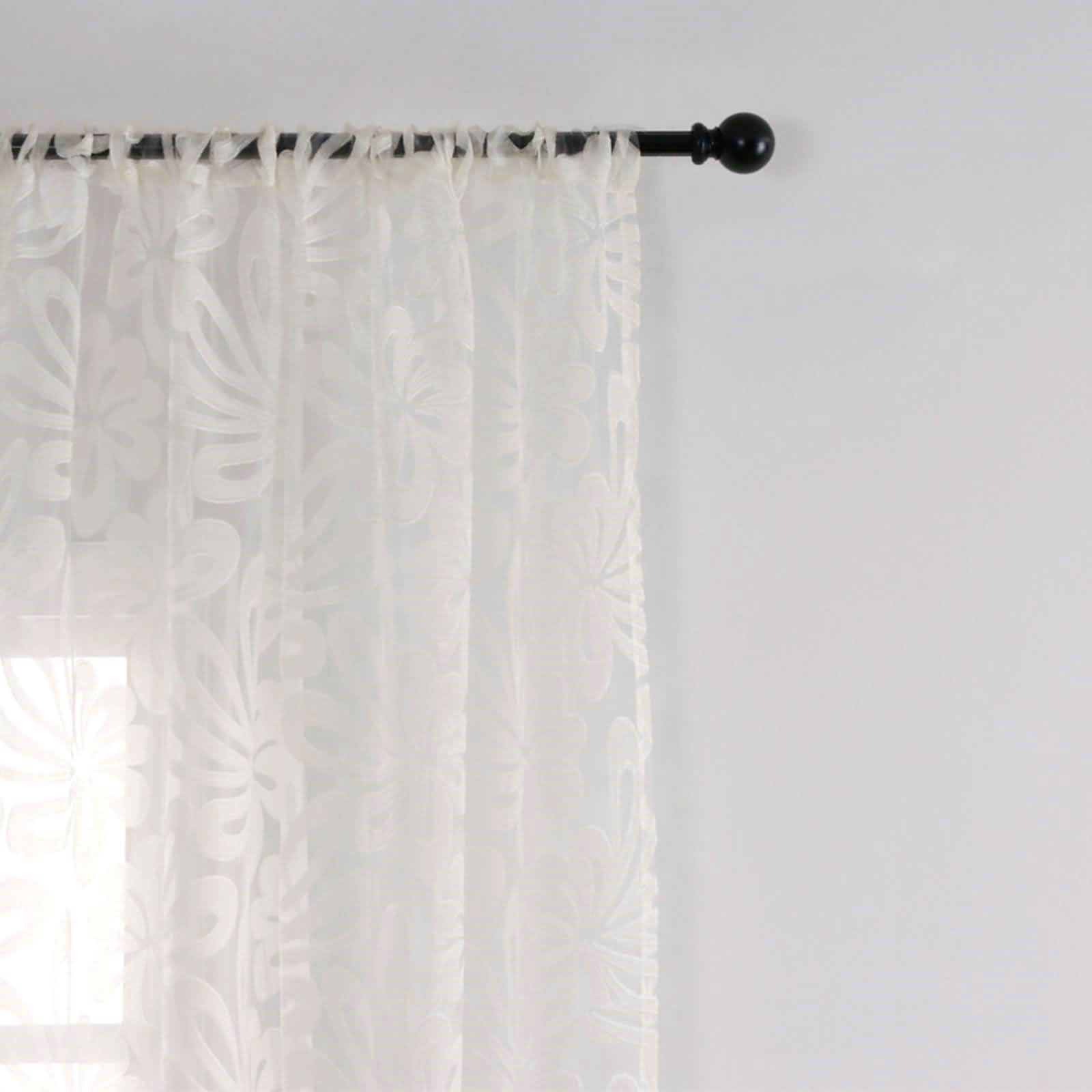 Vorhänge 2er Set, Vorhänge Lichtdurchlässig mit Einfach Blumen Muster Wohnzimmer Vorhang Fenster H 183 x B 107 cm, Weiß