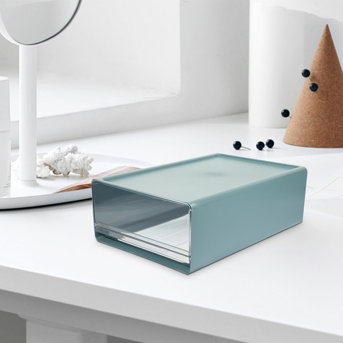 SHINEOFI Organizer da Scrivania a Cassetti 3 Pezzi Blu Hips Pet | Moduli Scomparti Regolabili, Struttura Robusta, per Vanity e Ottimizzazione dello Spazio