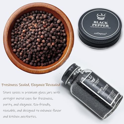 Image of ArtOspices Green Cardamom 8MM (Elaichi) 50g & Black Pepper (Kali Mirch) 80g Set | Pure Whole Spices | Handpicked Aromatic & Fresh | Ideal for Cooking, Gifting | Glass Jar Packed
