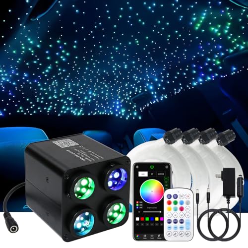 Image of AKEPO 36W 4 Color Twinkle Starlights Headliner Fiber Optic Lights Kit | 1500pcs*13.1ft*0.03in Optical Strands, 4-heads Music Sync Remote /APP Control Star Light Kit for Car /Home Ceiling Decor