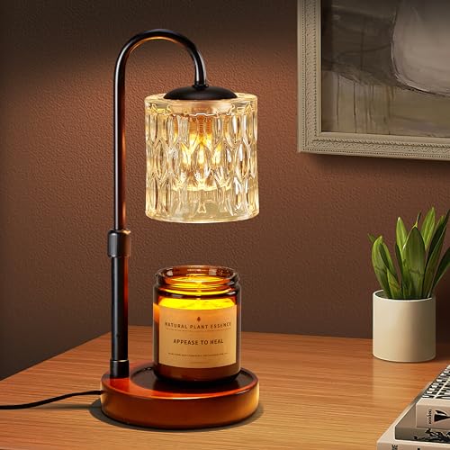 Briever Adjustable Dimmable Candle Warmer Lamp with Timer and Wooden Base for Jar Candles
